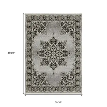 3' X 5' Gray And Black Medallion Area Rug With Fringe