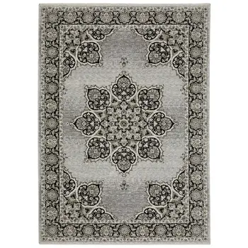 3' X 5' Gray And Black Medallion Area Rug With Fringe