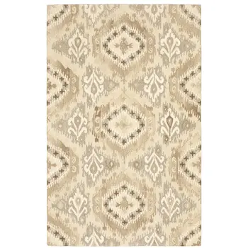 4' X 6' Beige And Ivory Wool Abstract Hand Tufted Area Rug