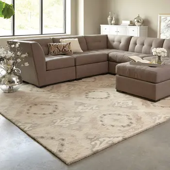 4' X 6' Beige And Ivory Wool Abstract Hand Tufted Area Rug