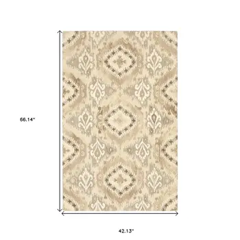 4' X 6' Beige And Ivory Wool Abstract Hand Tufted Area Rug