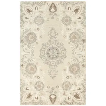4' X 6' Sand Wool Floral Hand Tufted Area Rug