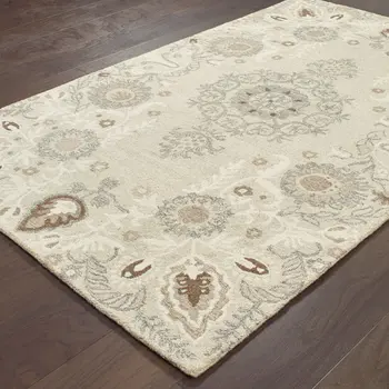 4' X 6' Sand Wool Floral Hand Tufted Area Rug