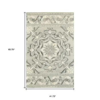 4' X 6' Ivory Wool Floral Hand Tufted Area Rug