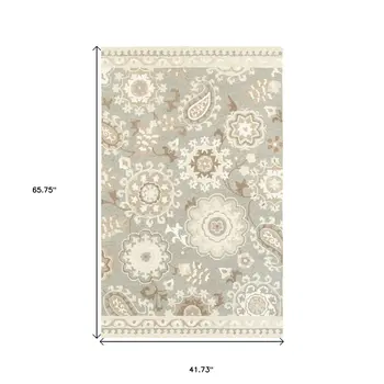 4' X 6' Gray And Sand Wool Floral Hand Tufted Area Rug
