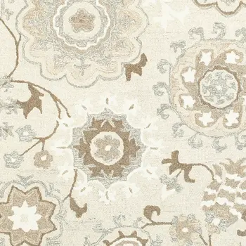 4' X 6' Ivory And Gray Wool Floral Hand Tufted Area Rug