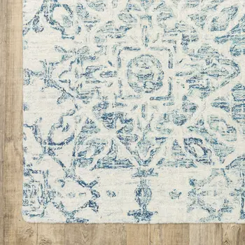 5' X 8' Blue And Ivory Wool Geometric Hand Tufted Area Rug