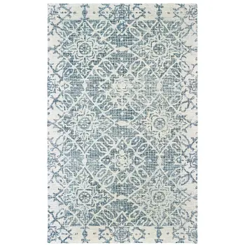 5' X 8' Blue And Ivory Wool Geometric Hand Tufted Area Rug