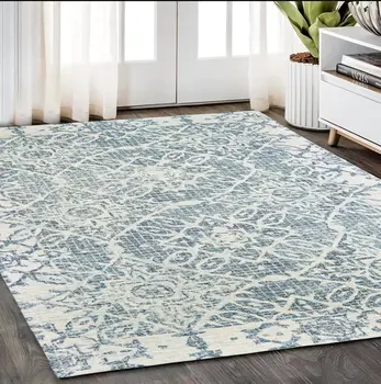 5' X 8' Blue And Ivory Wool Geometric Hand Tufted Area Rug
