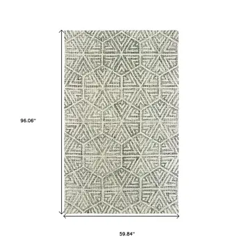 5' X 8' Gray And Ivory Wool Geometric Hand Tufted Area Rug