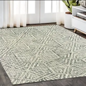 5' X 8' Gray And Ivory Wool Geometric Hand Tufted Area Rug
