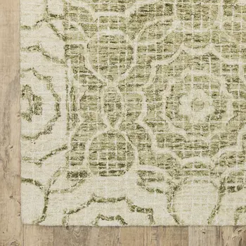 5' X 8' Green And Ivory Wool Geometric Hand Tufted Area Rug