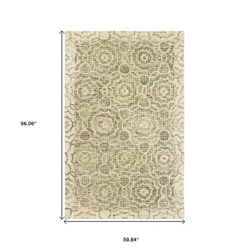 5' X 8' Green And Ivory Wool Geometric Hand Tufted Area Rug