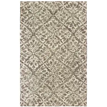 5' X 8' Brown And Ivory Wool Floral Hand Tufted Area Rug