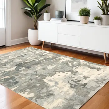 4' X 6' Gray Wool Abstract Hand Tufted Area Rug