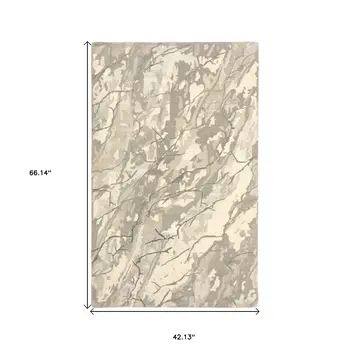 4' X 6' Beige And Ivory Wool Abstract Hand Tufted Area Rug