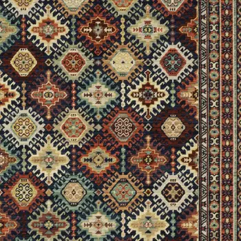3' X 5' Navy Blue Ivory And Brown Oriental Area Rug With Fringe