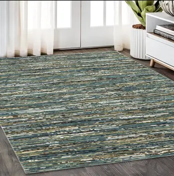 5' X 8' Blue Brown And Ivory Striped Area Rug