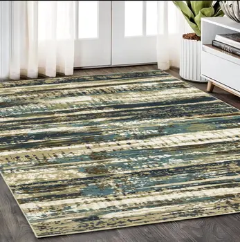 5' X 8' Beige And Blue Abstract Area Rug