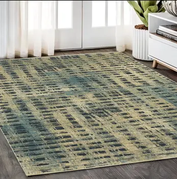 5' X 8' Beige And Blue Geometric Area Rug