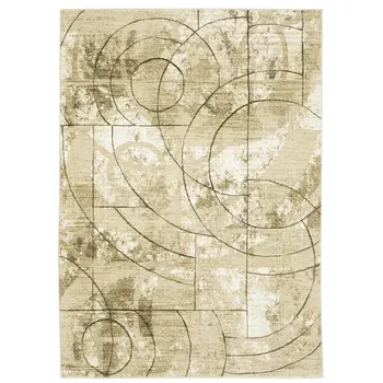 5' X 8' Beige And Brown Geometric Area Rug