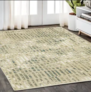 5' X 8' Beige And Blue Geometric Area Rug