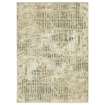 5' X 8' Beige And Blue Geometric Area Rug