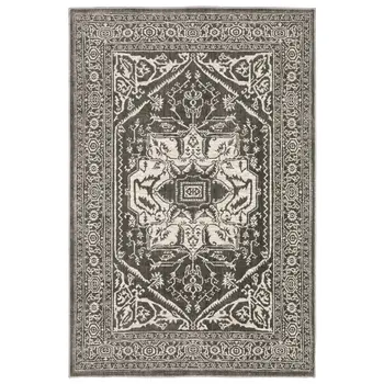 7' X 10' Gray And Ivory Oriental Area Rug