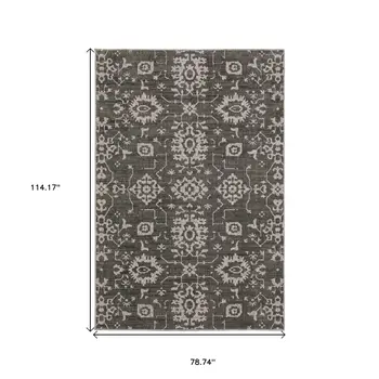 7' X 10' Gray And Ivory Oriental Area Rug