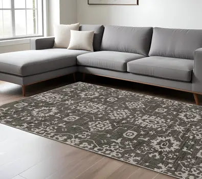 7' X 10' Gray And Ivory Oriental Area Rug