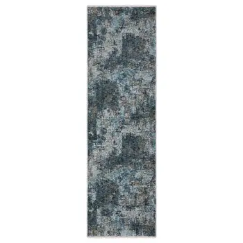 8' Blue And Gray Abstract Runner Rug With Fringe
