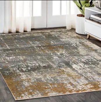 5' X 8' Gray And Gold Abstract Area Rug With Fringe