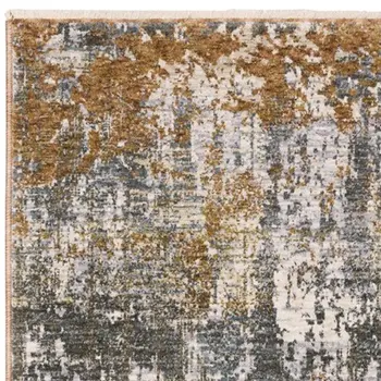 8' Gray And Gold Abstract Runner Rug With Fringe