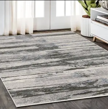 5' X 8' Gray And Ivory Abstract Area Rug With Fringe