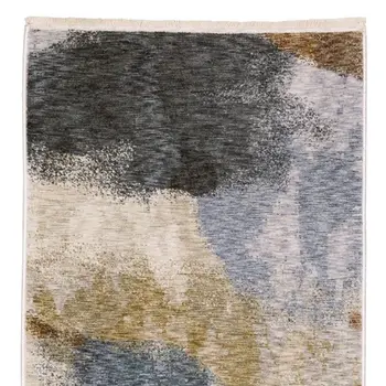 8' Beige And Rust Abstract Runner Rug With Fringe
