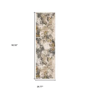 8' Beige And Gray Abstract Runner Rug With Fringe