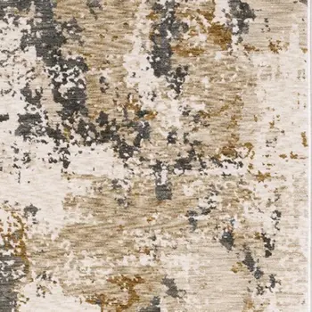 8' Beige And Gray Abstract Runner Rug With Fringe
