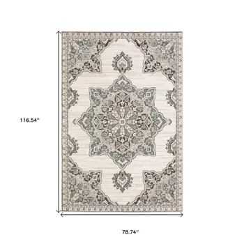 7' X 10' Gray And Blue Medallion Area Rug