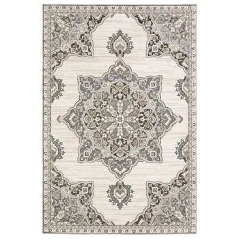 7' X 10' Gray And Blue Medallion Area Rug