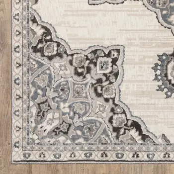 7' X 10' Gray And Blue Medallion Area Rug