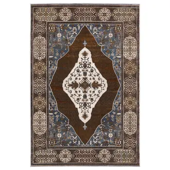 7' X 10' Gray And Blue Medallion Area Rug