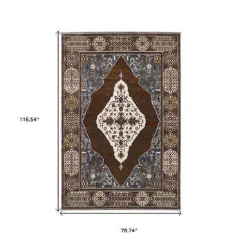 7' X 10' Gray And Blue Medallion Area Rug