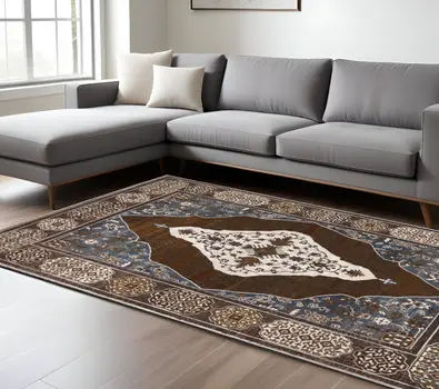 7' X 10' Gray And Blue Medallion Area Rug