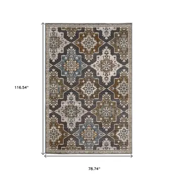 7' X 10' Gray And Blue Medallion Area Rug