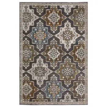 7' X 10' Gray And Blue Medallion Area Rug