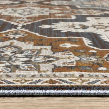 7' X 10' Gray And Blue Medallion Area Rug