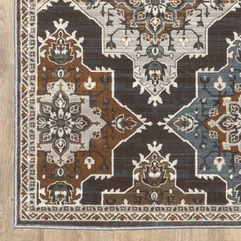 7' X 10' Gray And Blue Medallion Area Rug