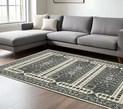 7' X 10' Gray And Blue Medallion Area Rug
