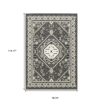7' X 10' Gray And Ivory Medallion Area Rug