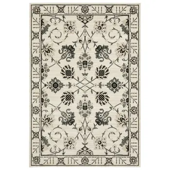 7' X 10' Ivory And Gray Oriental Area Rug